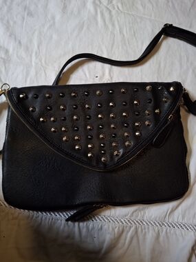 Yoki Black Studded Foldover Crossbody Bag